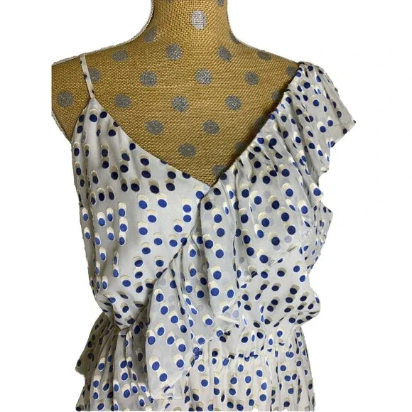 Lilly Pulitzer Madelina Dress Large Bennet Blue Polka Dot Ruffle Summer Flirty - Picture 3 of 16